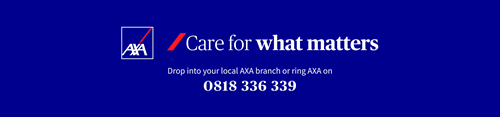 AXA Logo - Care for what matters - Call 0818 336 339